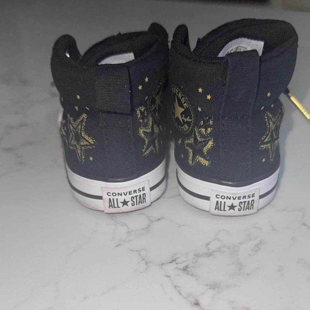 Converse Kids Black Canvas Sneakers with White Toecap and Gold Accents